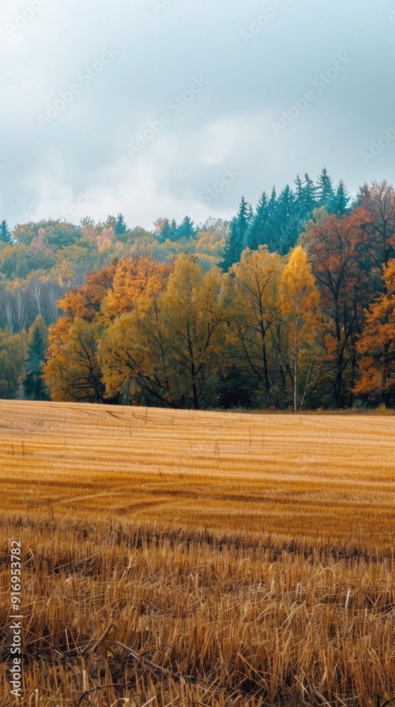 Aufkleber A field of yellow grass with trees in the background