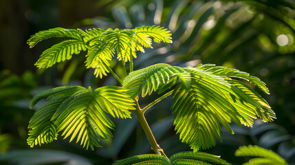 green mimosa pudica leaves in the forest