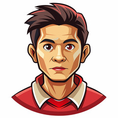 Cartoon Illustration of a Man with Red Highlights in His Hair and Red Shirt