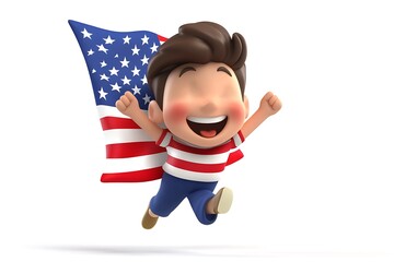 3d character textured with flag of USA isolated on white background