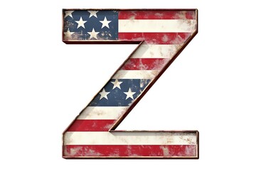 Letter Z stars and stripes american flag lettering font. 3D Rendering