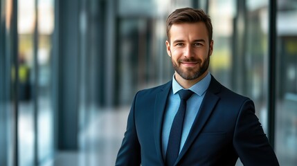 Fototapeta premium Successful Individual in Business Suit with Office Backdrop