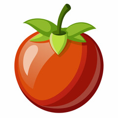 A Single Red Tomato with Green Stem and Leaves