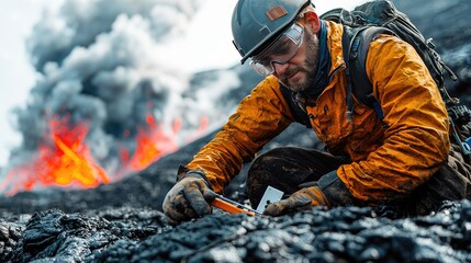 Young Scientist Monitoring Lava Flow with Seismometer