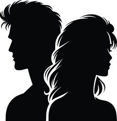 Set man and woman head icon silhouette. Male and female avatar profile sign, face silhouette logo – stock vector