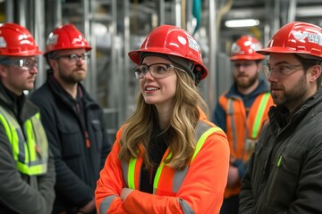 Obraz premium Architects and Builders Discussing Project Plans On-Site