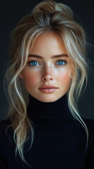 Naklejka premium portrait of a blonde woman with black turtleneck sweater