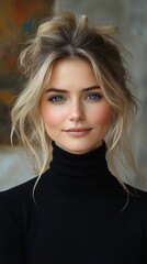 Fototapeta premium portrait of a blonde woman with black turtleneck sweater