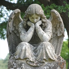 Obraz premium Angelic Statue Overlooks Old Cemetery