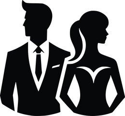 Set man and woman head icon silhouette. Male and female avatar profile sign, face silhouette logo – stock vector