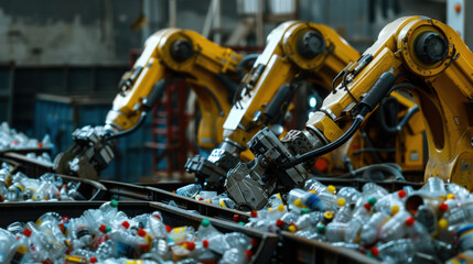 Fototapeta premium Recycling robots sorting waste efficiently