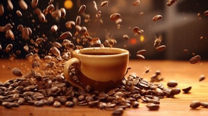 Coffee Beans Falling Into A Cup