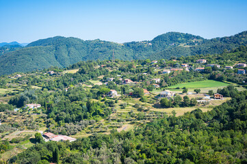 Obraz premium Idyllic hilly landscape of northern Tuscany as viewed from the medieval town of Fosdinovo, Italy