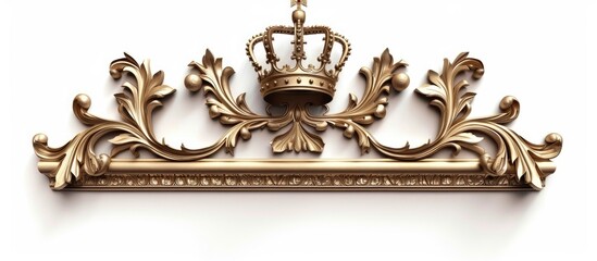 Carved gilded frame featuring a king crown set against a white background with empty copy space for text