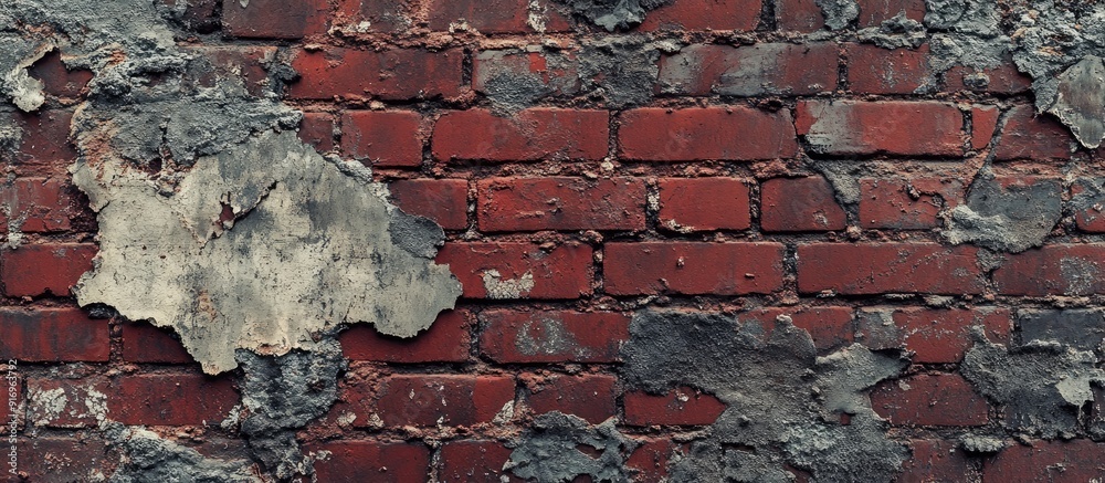 Poster Close up of a Deteriorating Old Red Brick Wall. with copy space image. Place for adding text or design