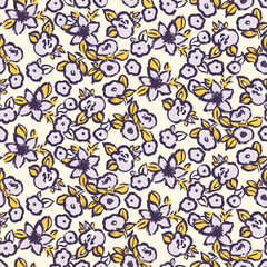 Vector hand-drawn abstract African daisy flower illustration motif seamless repeat pattern