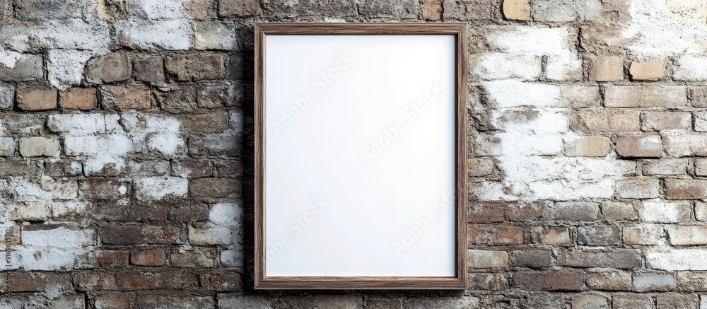Leinwandbilder blank poster mock up with a wooden frame on an old brick wall in a vintage style. with copy space im