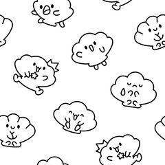 Obraz premium Cute seashell with smiling face. Seamless pattern. Coloring Page. Kawaii cartoon character. Hand drawn style. Vector drawing. Design ornaments.