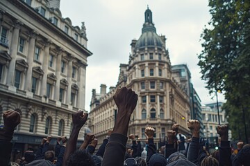 Obraz premium Civil dissent: protest, powerful demonstration of public dissatisfaction and demand for change, individuals unite to voice grievances, seek justice, influence social and political transformation