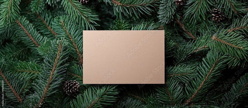 Poster christmas blank greeting card mock up scene a creative arrangement featuring christmas tree branches