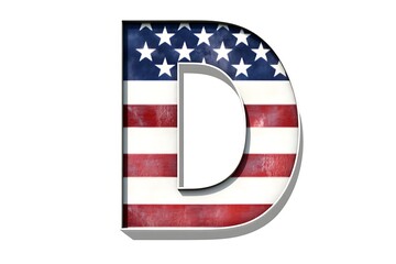 Letter D hand painted USA alphabet text with United state of America flag 