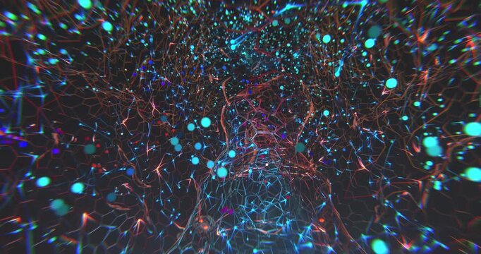 Cybernetic AI brain motion design concept, neural network macro view, glowing holographic model, robots taking over human