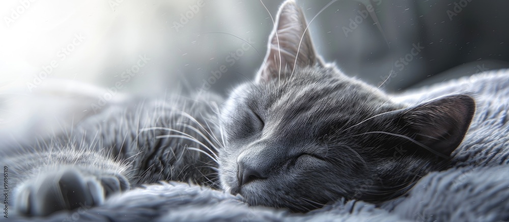 Poster Lovely grey cat resting. with copy space image. Place for adding text or design