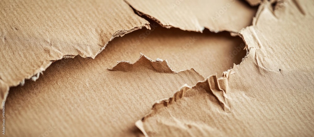 Aufkleber close up view of torn cardboard packaging and cardboard box. with copy space image. place for adding