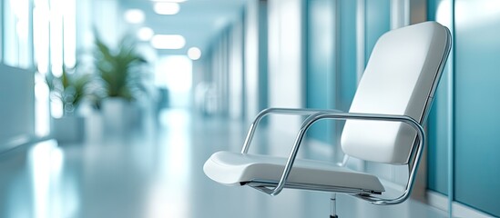 Chair with a blurred hospital background. with copy space image. Place for adding text or design