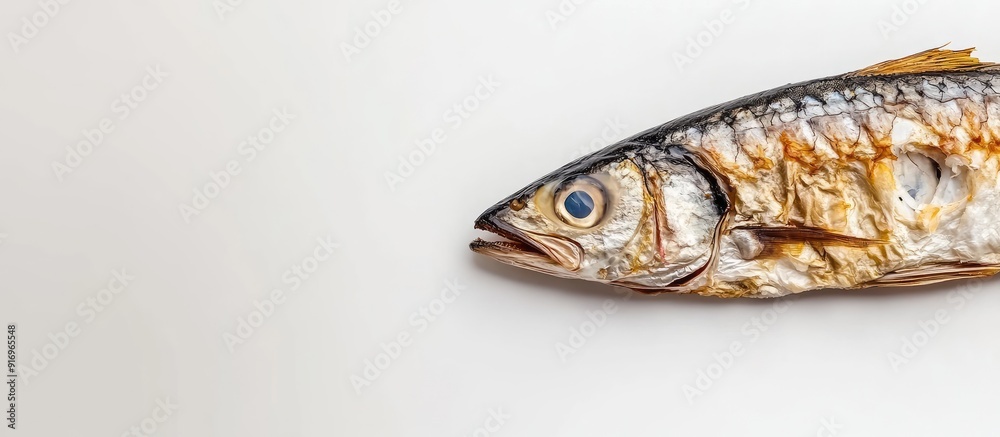 Leinwandbilder Dried Atka mackerel on a white background top view. with copy space image. Place for adding text or design