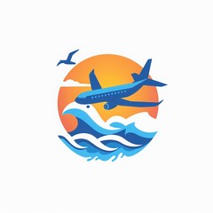 World turism day vector illustration design with plane, sea and sun on white background. banner template for travel company promotion, hotel advertising, popular place to visit concept. sea sunset