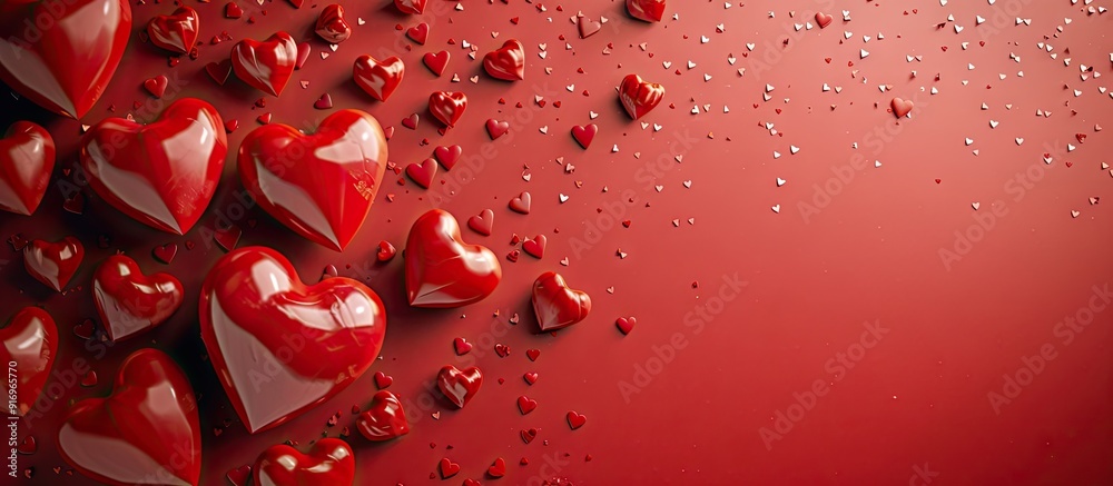 Aufkleber Valentine s Day festive backdrop featuring red hearts. with copy space image. Place for adding text or design