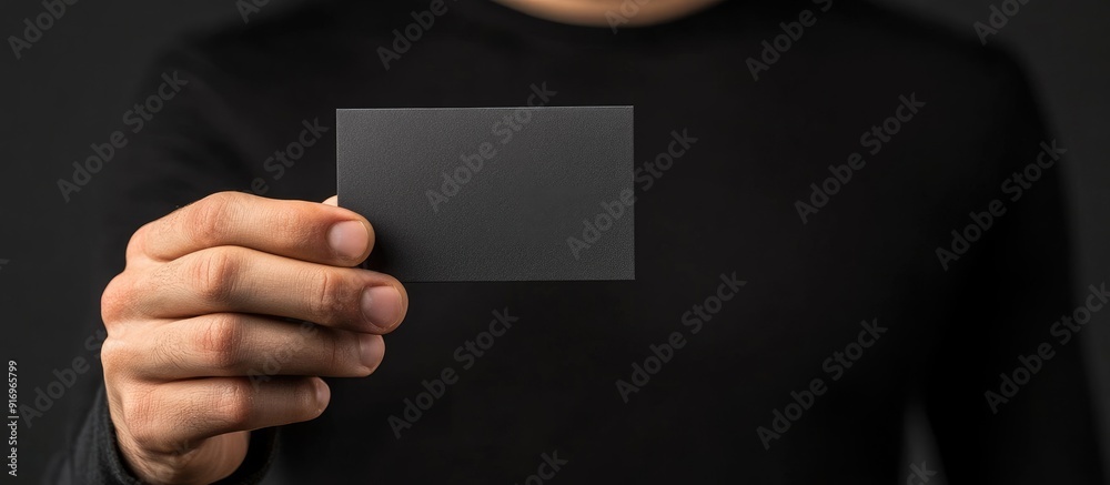 Fototapete We can assist in crafting a message on the card held in the hand of a friendly smiling man. with copy space image. Place for adding text or design