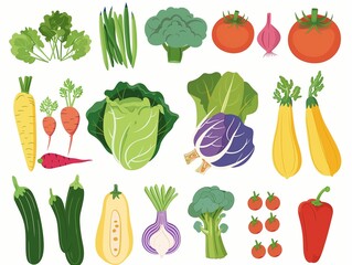 Set of various vegetables simple illustration. AI generated