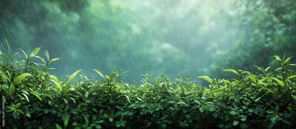 Sticker wild nature in a moist climate background with selective focus and copyspace for text