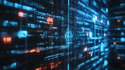 Obraz premium Cyber Security with a Digital Lock Icon and Code