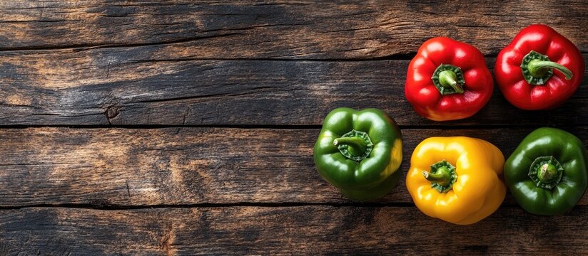 sweet pepper on aged wooden surface. with copy space image. Place for adding text or design