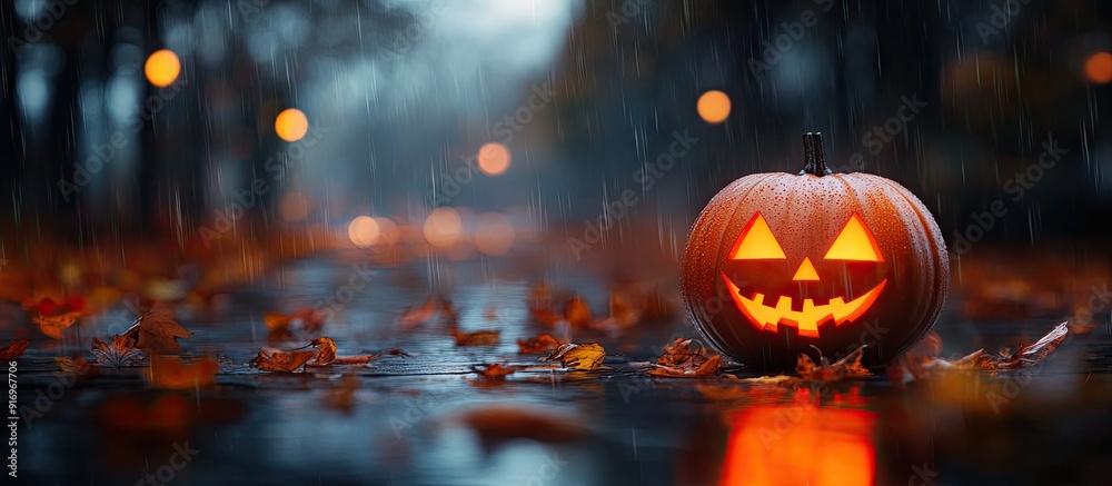 Poster Noise concept for the traditional autumn holiday Halloween Selective focus Shallow depth of field. with copy space image. Place for adding text or design