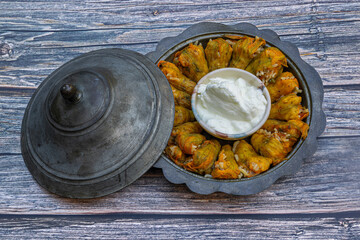 Traditional delicious Turkish - Greek cuisine, Turkish food; Stuffed zucchini flowers (Turkish...