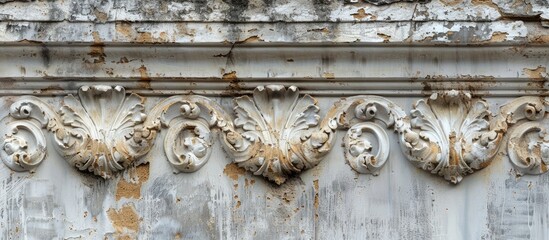 A weathered wall featuring plaster moldings. with copy space image. Place for adding text or design