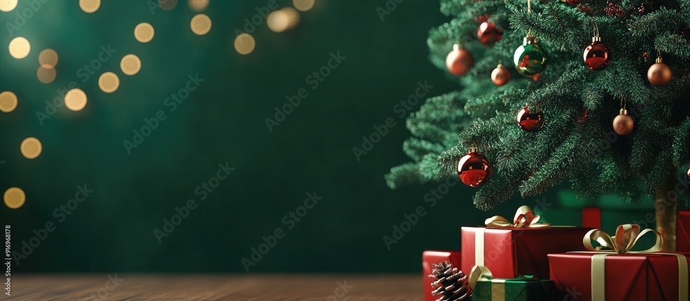 Aufkleber christmas tree with a gift wrapping backdrop. with copy space image. place for adding text or design