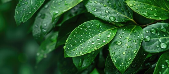 Green leaves natural background wallpaper water droplets on leaves. with copy space image. Place for adding text or design