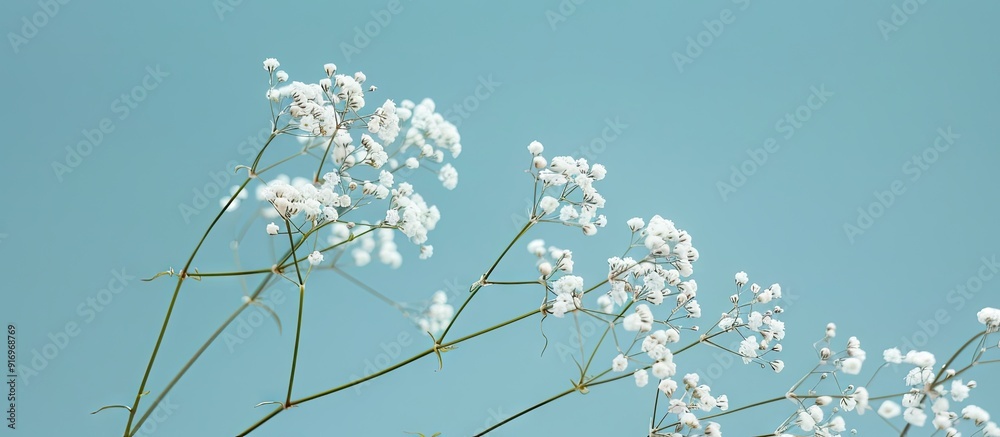 Aufkleber small white gypsophila flowers against a blue background fluffy and cloud like gypsophila often refe
