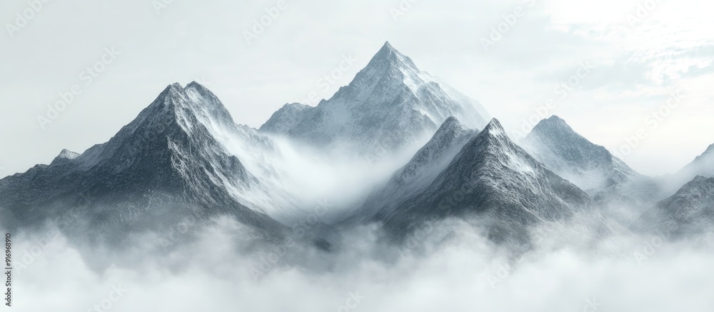 Wall mural fog covered mountain landscape. with copy space image. place for adding text or design