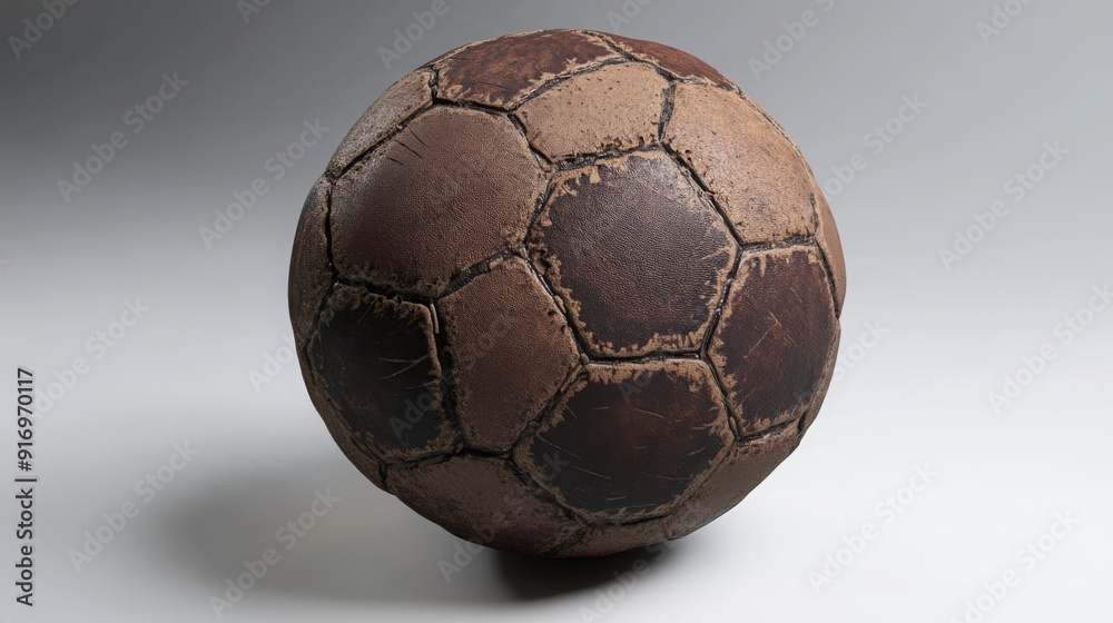 Wall mural vintage brown leather soccer ball isolated on white.