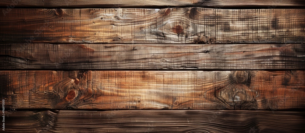Poster Wooden plank with a genuine texture for a vintage wallpaper presenting a dark grain panel for a table with ample copy space in an abstract and natural theme