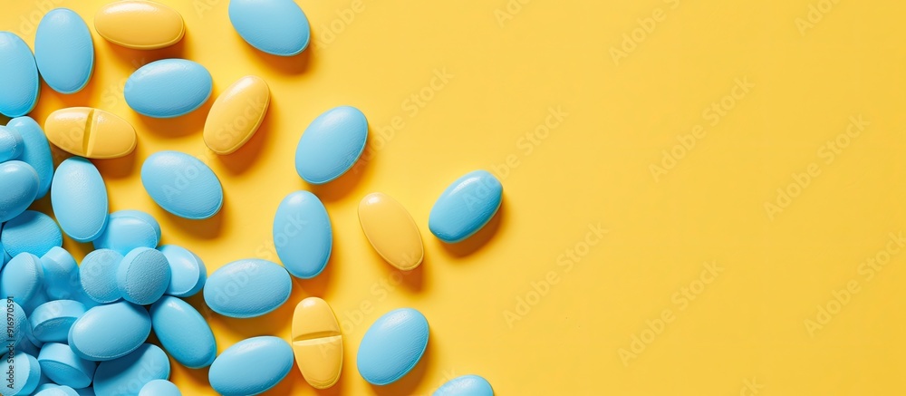 Poster viagra and levitra pills depicted on a yellow background with ample copy space for text showcasing t