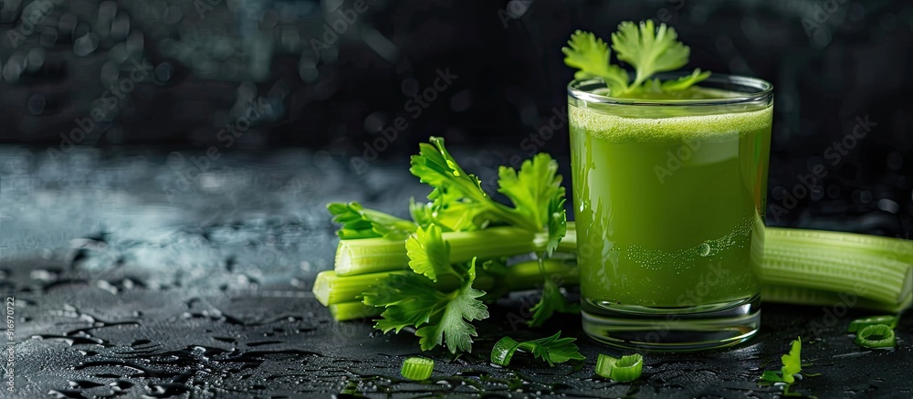 Aufkleber Glass of refreshing celery juice with green color and copy space image