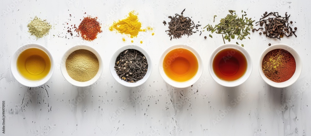 Poster Various flavors of tea create a diverse and appealing selection ideal for enjoying with a serene moment as depicted in the copy space image