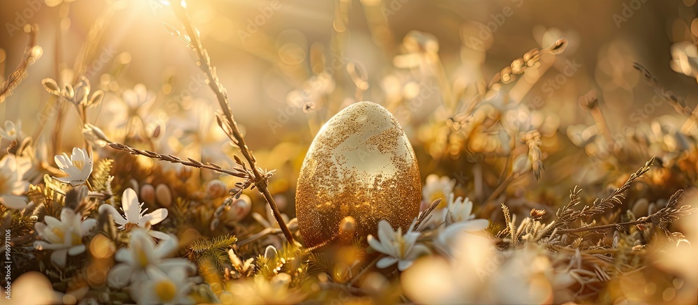 Aufkleber easter decorations include a golden egg for sunday s joyful hunt with a copy space image